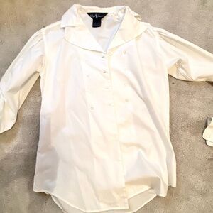Ralph Lauren Women’s Cotton Double Breasted White Button-Up Shirt French Cuffs